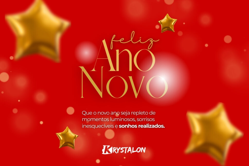 Mensagem de agradecimento da Krystalon pelo ano de 2025, celebrando parcerias, confiança e compromisso com a qualidade.